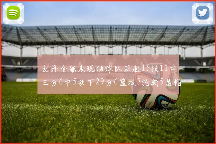麦丹全能表现助球队获胜15投11中三分6中5砍下29分6篮板3抢断5盖帽